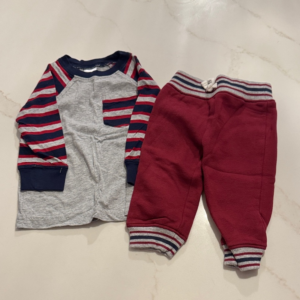 Striped Long Sleeve Shirt and Red Pants Set